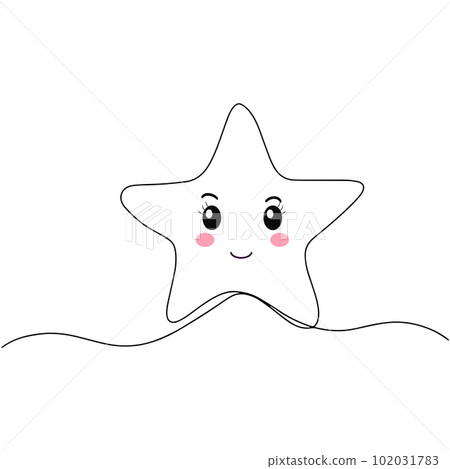 Continuous linear drawing of a star in the style of kawaii black and white minimalistic linear illustration consisting of a single line. Vector of continuous drawing of the star icon line.  102031783