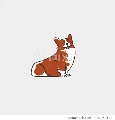 Hand drawn vector abstract graphic line art collection with diverse cute funny cartoon dog character.Vector illustration of funny cartoon different breed dog in trendy style. Line dog icon isolated. 102032192