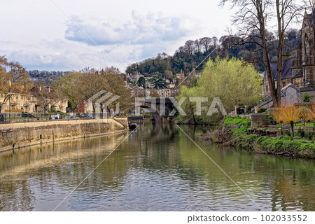 View along River Avon in Bath, Somerset, England View along River Avon in Bath, Somerset, England 102033552