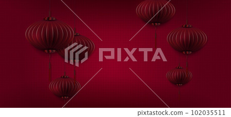Red texture background, Chinese lanterns in paper art style 102035511