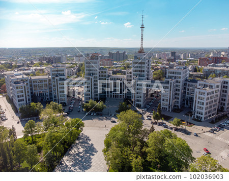 Aerial Derzhprom building in spring Kharkiv city 102036903