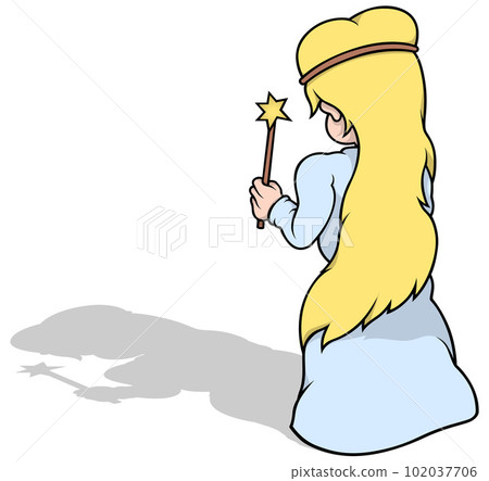 Rear View of a Blonde Fairy with a Magic Wand 102037706