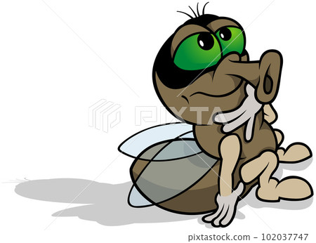 Brown Housefly from Profile Sitting on the Ground Brown Housefly from Profile Sitting on the Ground 102037747