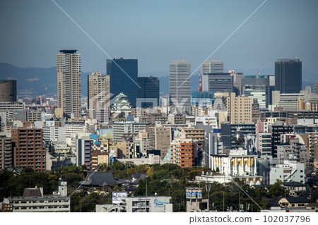 The cityscape of Osaka with a view of Osaka Castle seen from Tsutenkaku (taken on October 31, 2020) The cityscape of Osaka with a view of Osaka Castle seen from Tsutenkaku (taken on October 31, 2020) 102037796
