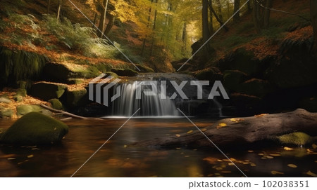 Waterfall in autumn. Illustration AI Generative 102038351