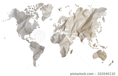 World map paper texture cut out on white background. 102040110