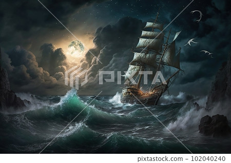 Artificial intelligence ship in a stormy sea art 102040240