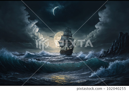 Artificial intelligence ship in a stormy sea art 102040255