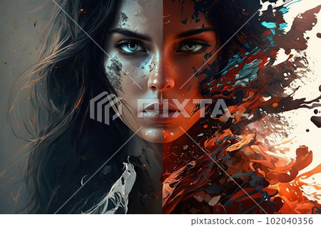 Artificial intelligence futuristic brunette woman portrait Artificial intelligence futuristic brunette woman portrait 102040356