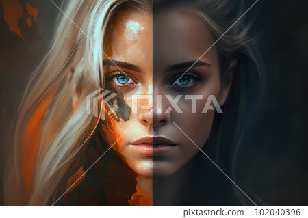 Artificial intelligence futuristic blonde woman portrait 102040396