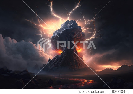 Artificial intelligence beautiful landscape with lightning breaking stone Artificial intelligence beautiful landscape with lightning breaking stone 102040463