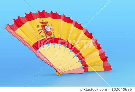 Spanish flag painted on handheld fan, 3d rendering 102040689