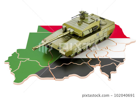 Battle tank on Sudanese map, 3D rendering 102040691