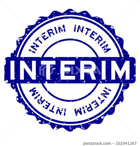 Grunge blue interim word round rubber seal stamp on white background 102041267