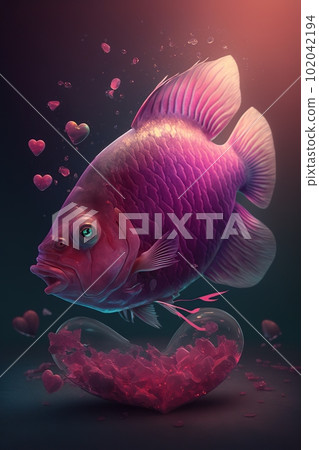 Heart of Water with Fish Inside Made with Generative AI Heart of Water with Fish Inside Made with Generative AI 102042194
