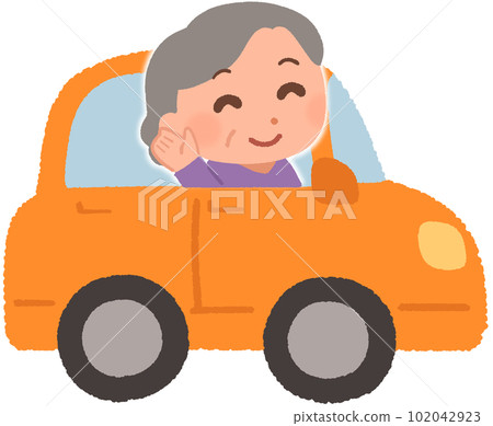 汽車的微笑的年長婦女 汽車的微笑的年長婦女 102042923