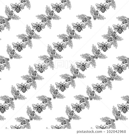 Pattern with bee. Bee with floral frame. Pattern for textile design. Cut file. Floral wreath. Bee happy. Illustration with bee. Vector illustration. 102042968