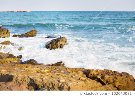 Stony sea coast of Bulgaria-sun, sea, beach. 102043081