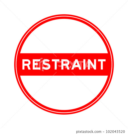 Red color round seal sticker in word restraint on white background Red color round seal sticker in word restraint on white background 102043520