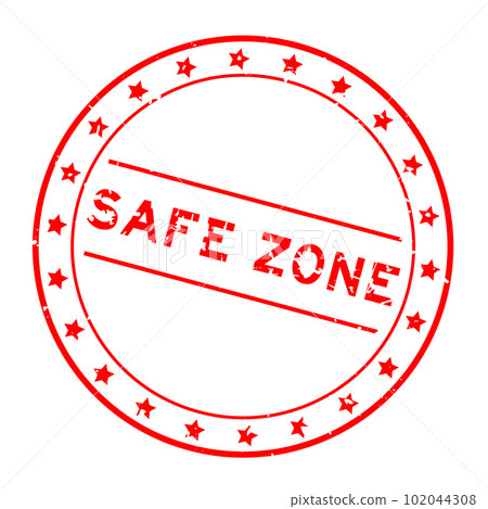 Grunge red safe zone word round rubber seal stamp on white background 102044308