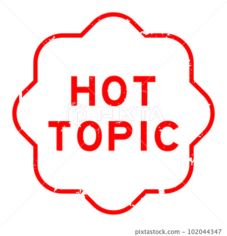 Grunge red hot topic word rubber seal stamp on wthie background 102044347