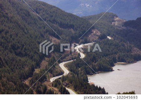 Aerial view of Sea to Sky Highway in Squamish, BC, Canada. Aerial view of Sea to Sky Highway in Squamish, BC, Canada. 102045693