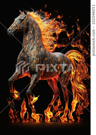 Hell horse in fire on black background made with generative AI 102046051