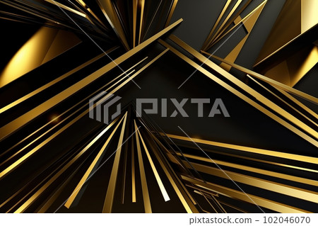 Futuristic abstract shapes in black and gold colors, luxury background and textures made with generative AI 102046070