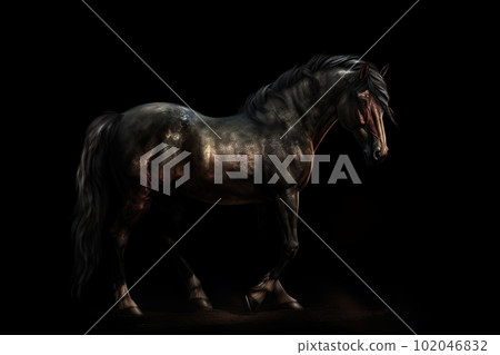 Image of black figure of a horse made with generative AI Image of black figure of a horse made with generative AI 102046832