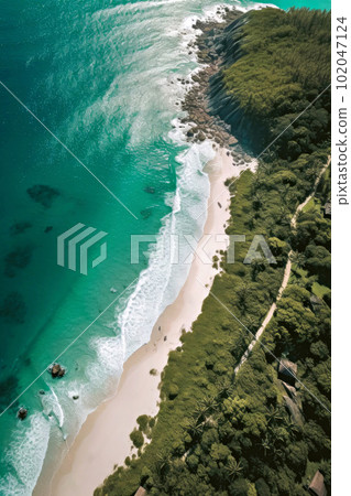 Emerald green sea and palm tree beach Emerald green sea and palm tree beach 102047124