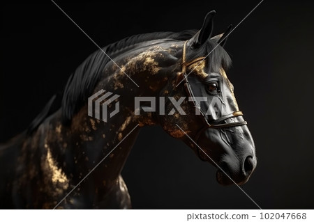 Black and gold figure of a horse made with generative AI 102047668