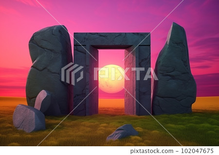 Stone arch in the background of the landscape made with generative AI 102047675