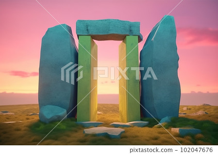 Stone arch in the background of the landscape made with generative AI 102047676