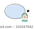 A woman who speaks with a big speech bubble and a troubled face 102047682
