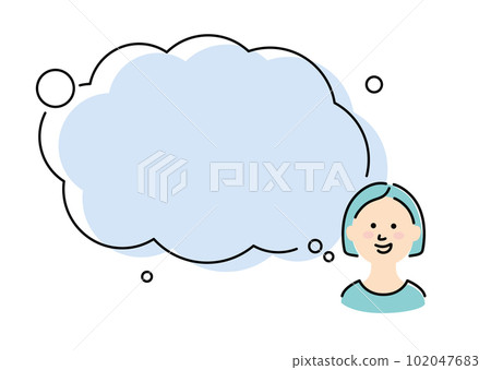 A woman who imagines with a big speech bubble and a smile A woman who imagines with a big speech bubble and a smile 102047683