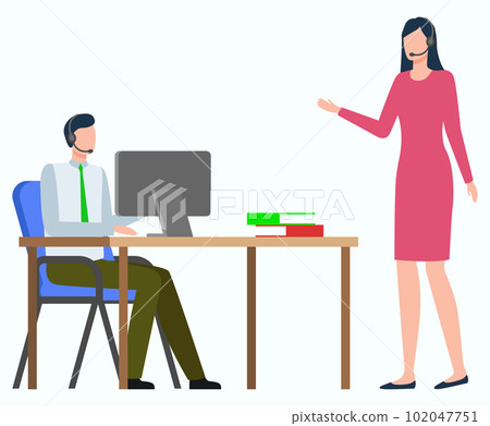 Logistics Worldwide, Worker with Pc, Office Vector 102047751