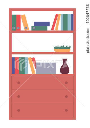 Wooden cabinet, cupboard or rack with shelves, drawers with handles, office or home furniture Wooden cabinet, cupboard or rack with shelves, drawers with handles, office or home furniture 102047788