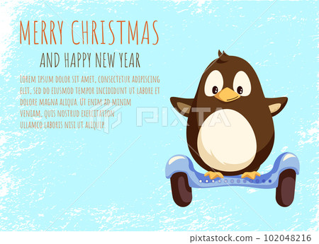 Penguin Balancing on Blue Segway Vector Greetings 102048216