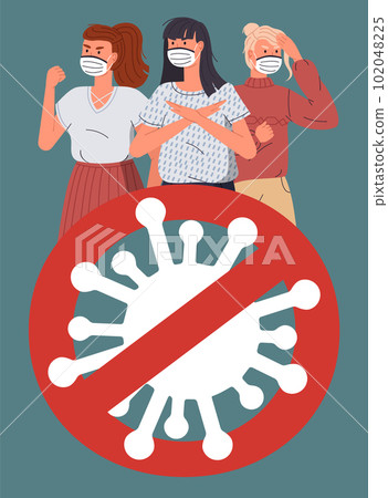 Woman in protective medical face masks. Characters protesting against the spread of viral diseases Woman in protective medical face masks. Characters protesting against the spread of viral diseases 102048225