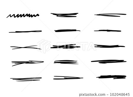 set of strikethrough underlines. Brush stroke markers collection. Vector illustration of crossed scribble lines isolated on white 102048645