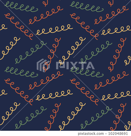 Seamless pattern with multicolored springs on a dark blue background. Abstract background. Vector illustration in doodle style. 102048691