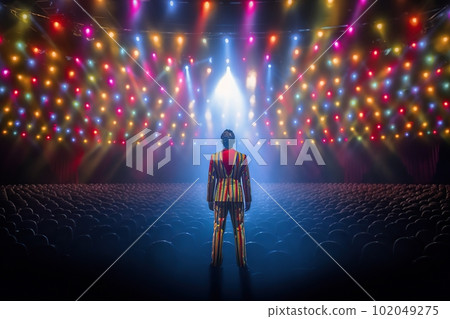 Fictional clown on stage under spotlights made with generative AI 102049275