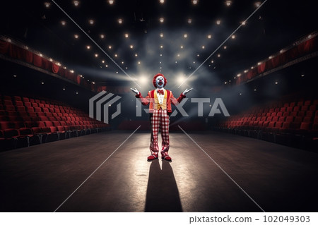Fictional clown on stage under spotlights made with generative AI 102049303