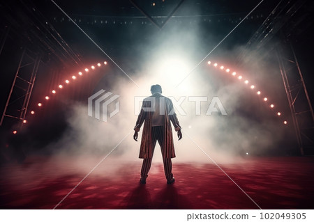 Fictional clown on stage under spotlights made with generative AI Fictional clown on stage under spotlights made with generative AI 102049305