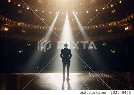 Fictional man musician on the stage in the light of spotlights made with generative AI 102049436