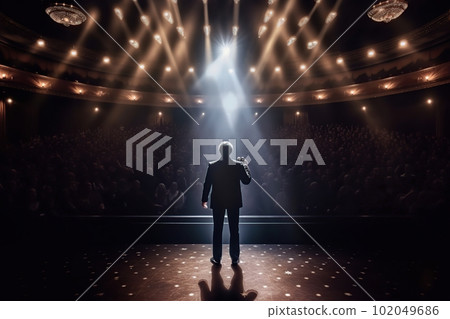 Fictional man musician on the stage in the light of spotlights made with generative AI 102049686