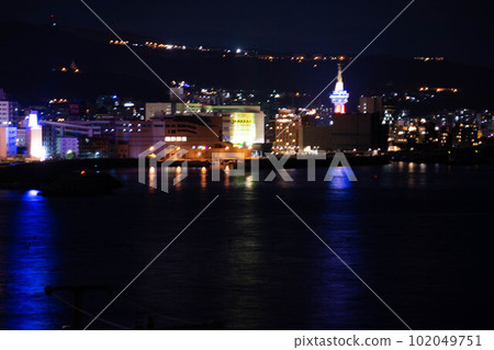 Beppu city night view from Beppu national highway 102049751