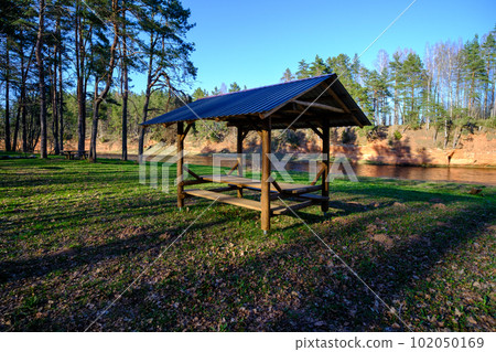 The red banks of sandstone. Salaca River, Red Cliffs, Latvia 102050169