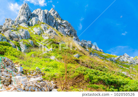 [Early summer material] Climbing scenery of Senjojiki Cirque [Nagano Prefecture] 102050526