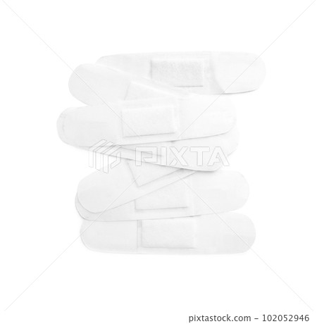 Medical sticking plasters isolated on white. First aid item Medical sticking plasters isolated on white. First aid item 102052946